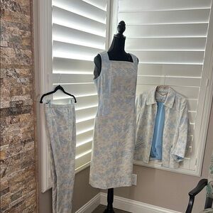 Per Se Cream and Blue Sheath Midi Dress